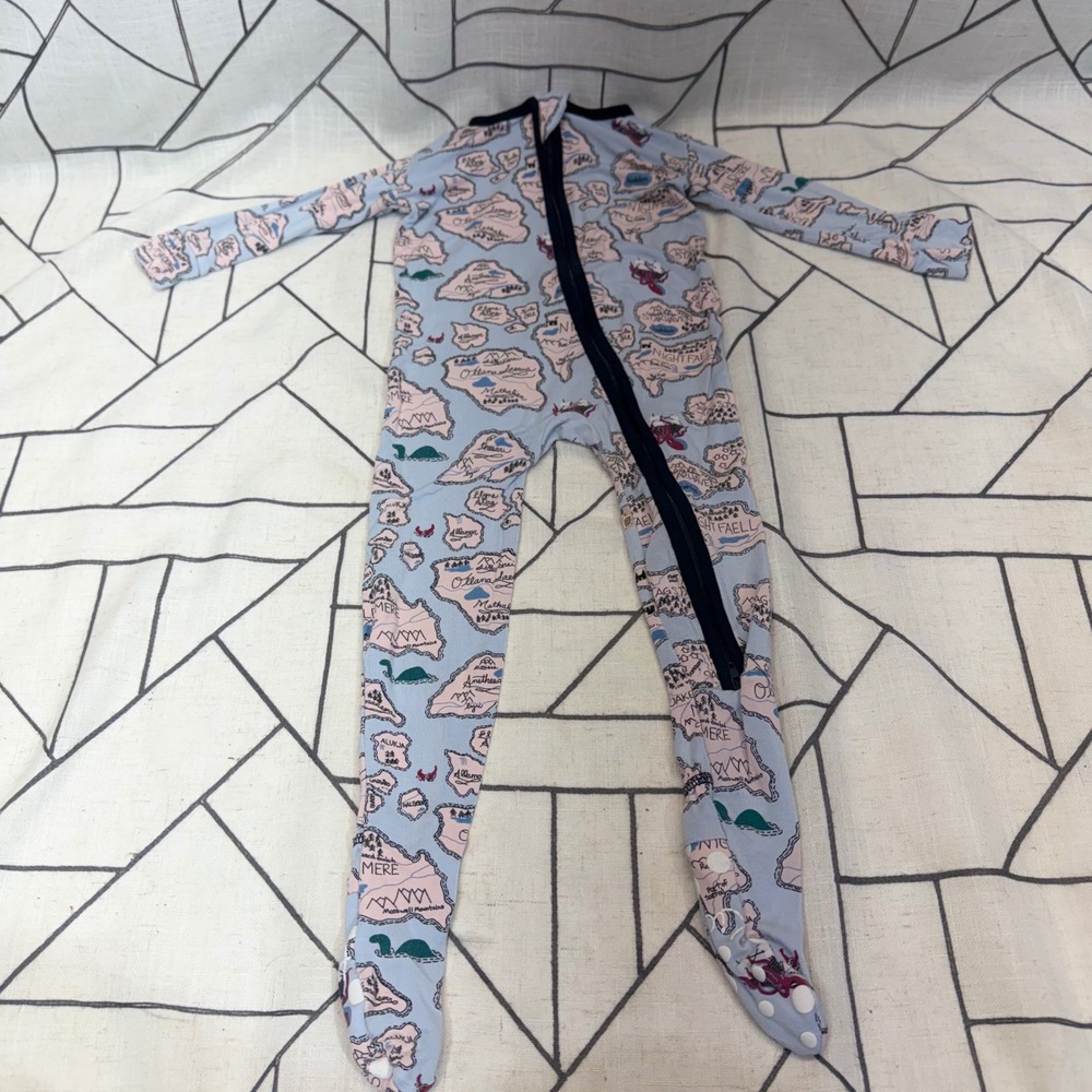 KicKee Footie Sleeper 12-18 Months Blue Fantasy Map Bamboo Zip‎ Pajamas